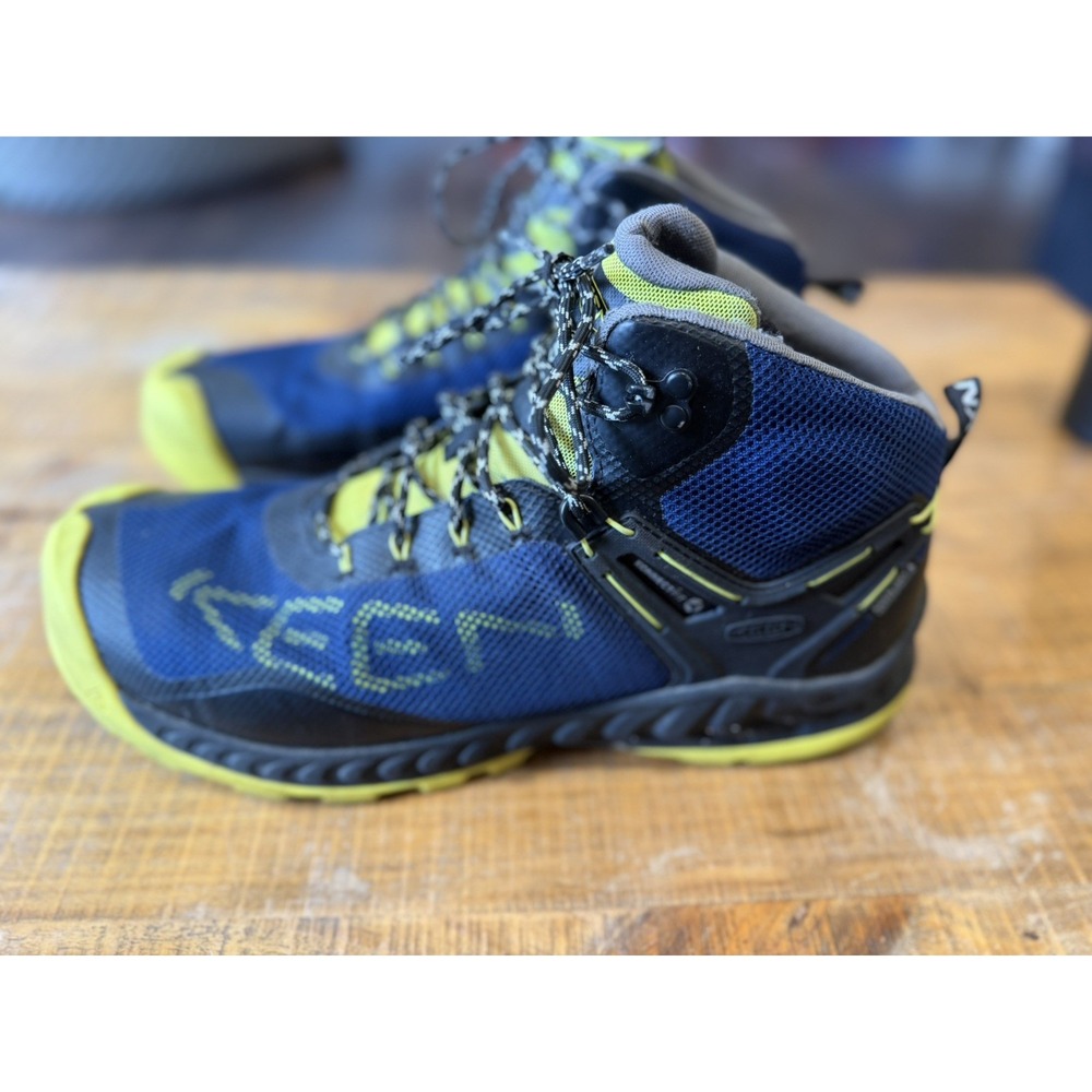 KEEN NXIS EVO Hiking Boots Mens 14 Blue Yellow Waterproof Athletic Trail Mid